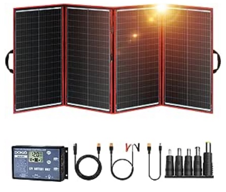 DOKIO Kit Panel Solar Plegable 300W 12V monocristalino portátil, plegable, imermeable,ideal para la energía solar al aire libre, embarcaciones, camping, caravanas o autocaravanas.para batería de 12V