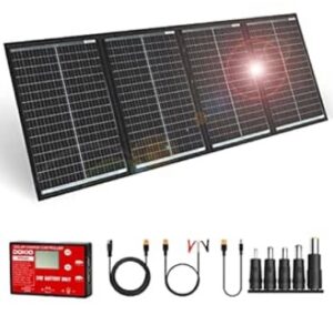 DOKIO Panel Solar Plegable 200W 36V Kit Monocristalino con regulador de carga solar y cable fotovoltaico (para batería de coche