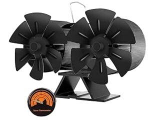 Ventilador de estufa de leña, ventilador de chimenea con termómetro magnético, motores silenciosos, ventilador de estufa de leña alimentado por calor para estufa de leña/pellets/leña